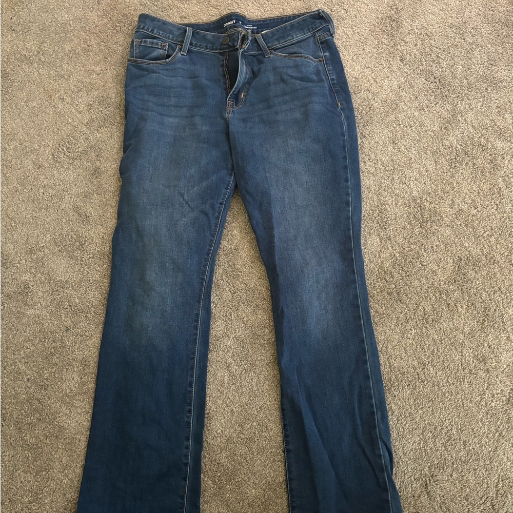 dark mid rise straight jeans